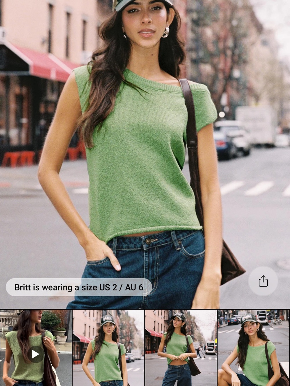 Princess Polly Green Knit Cap-Sleeve Top